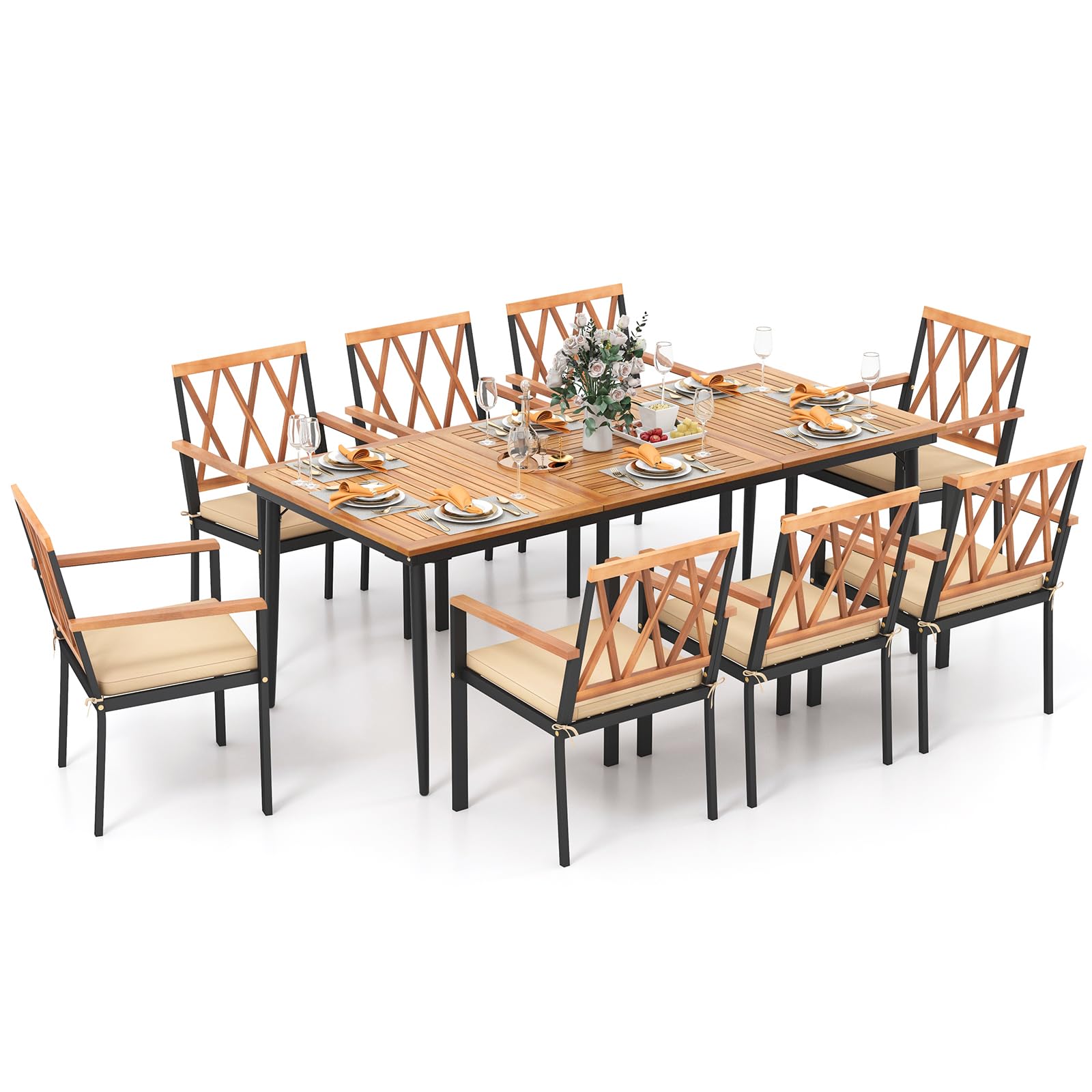 Tangkula Outdoor 9-Piece Patio Dining Set
